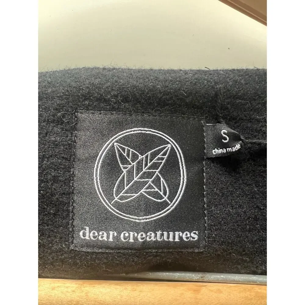 Dear Creatures Black Velvet Bow Peacoat Small Preppy Twee Holiday